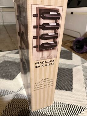 Wine Glass Rack Shelf - Brown Wall-Mount Wine Bottle & Glass Organizer